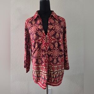 Lauren Ralph Lauren Gorgeous Southwest Cotton Tunic Top Roll Tab Sleeve Sz 1X